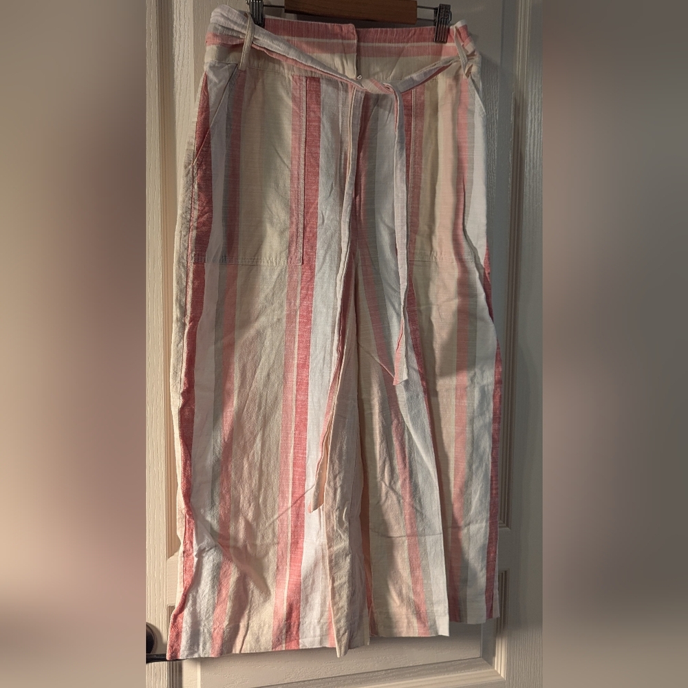 Cremieux Cropped Wide Leg Pants Pink & White Striped Size 10